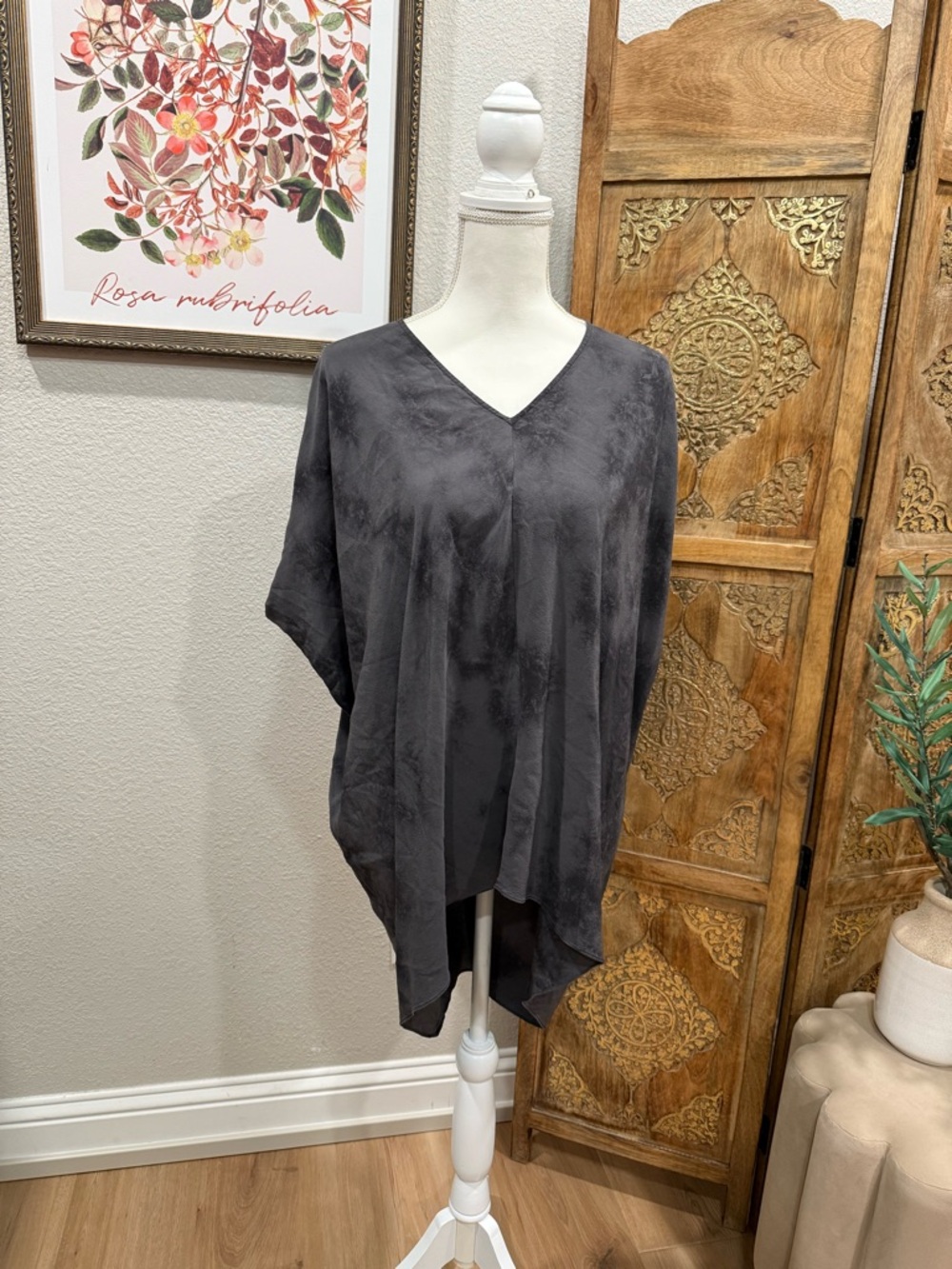 Eileen Fisher Charcoal V-Neck Women’s Tunic Top 0005